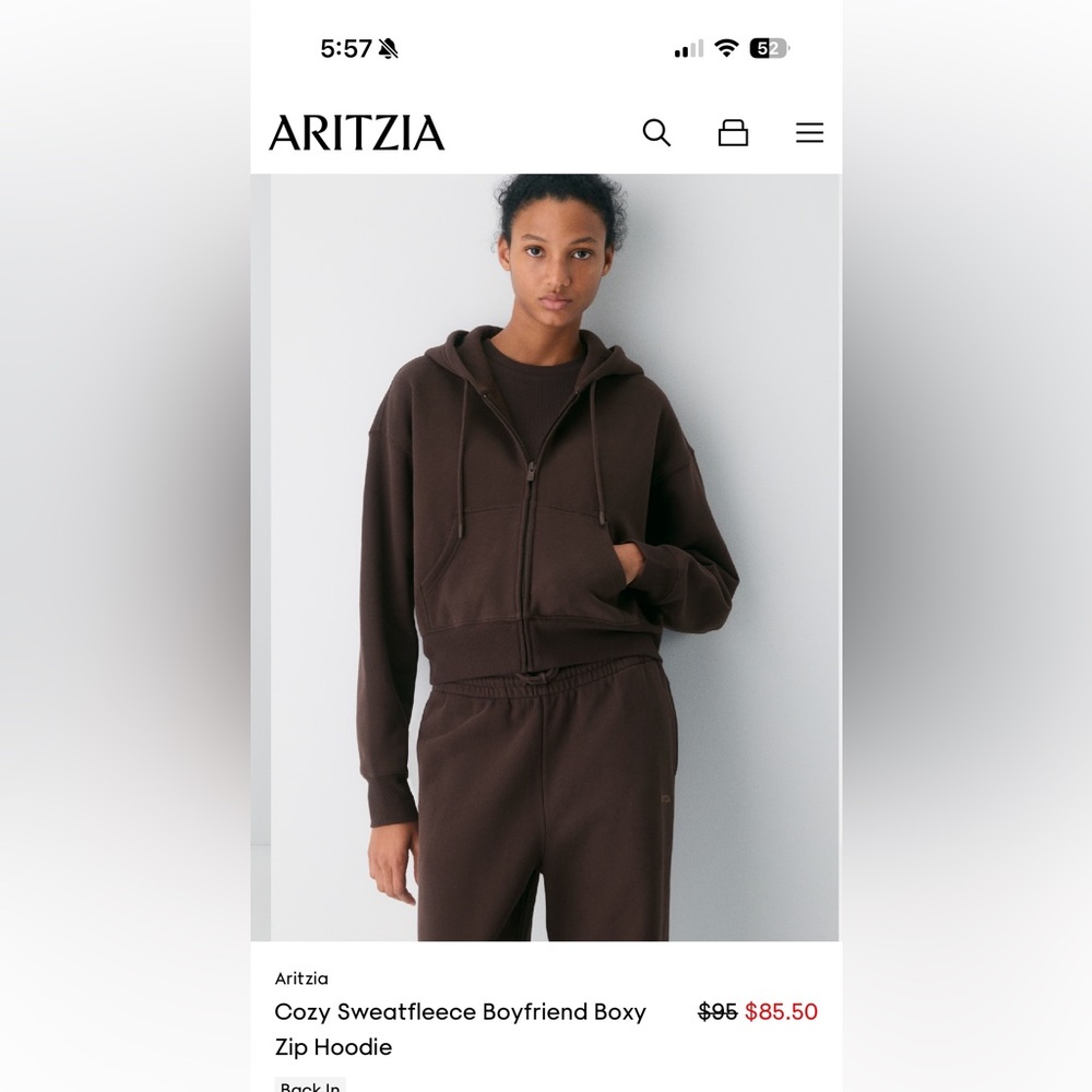 Aritzia Chocolate Brown boyfriend fit sweatfleece set